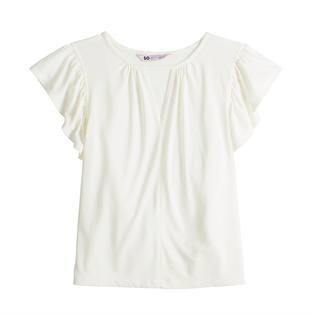 BLK Juniors' keyhole flutter sleeve top. Size S New with tags - Picture 3 of 4